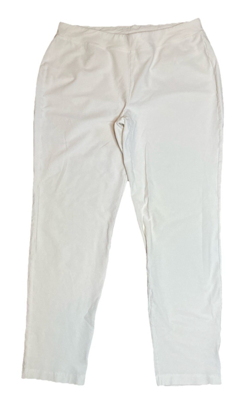 Eileen Fisher Washable Stretch Crepe Pants M Bone Pull On Ankle Minimalist
